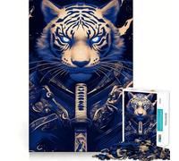 Puzzle da 1000 pezzi con tigre bianca e samurai per adulti,gioco di memoria,incastro perfetto senza spazi vuoti,attività rilassante per la pausa mentale (50x75cm)