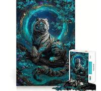 Puzzle da 1000 pezzi con tigre bianca mistica nella foresta turchese, ideale per adolescenti Migliora la memoria, è un hobby tranquillo e richiede precisione Regalo di compleanno (50x75cm)