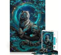 Puzzle da 1000 pezzi con tigre bianca mistica nella foresta turchese, ideale per ragazzi, per migliorare la memoria, rilassante e divertente, con un design elegante da assemblare (38x26cm)