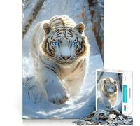 Puzzle da 1000 pezzi con tigre bianca nella foresta invernale,gioco di costruzione che mette alla prova la concentrazione,facile da assemblare e sicuro,ideale per le vacanze e il tempo libero in casa