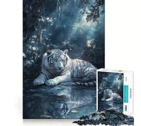 Puzzle da 1000 pezzi con tigre bianca nella foresta,senza sbavature,con pezzi ben tagliati,portatile e adatto ai viaggi (38x52cm)