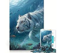 Puzzle da 1000 pezzi con tigre bianca sottomarina e pesci,superficie liscia e priva di sbavature,ideale per lo sviluppo delle capacità cognitive e per attività di gruppo rilassanti in ambienti interni