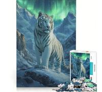 Puzzle da 1000 pezzi con tigre bianca tra le montagne innevate gioco rilassante antistress amici e familiari 38x52cm