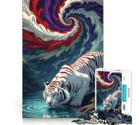 Puzzle da 1000 pezzi con tigre che beve acqua, ideale per ragazzi, gioco di abilità mentale, divertimento casual, design elegante da assemblare 50x75cm