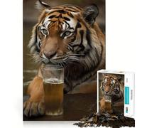 Puzzle da 1000 pezzi con tigre che beve birra, ideale per adulti e ragazzi, gioco di logica, rilassante e con taglio preciso, regalo di Natale 38x52cm