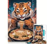 Puzzle da 1000 pezzi con tigre che mangia ramen, ideale per adolescenti, gioco rilassante e antistress, taglio di alta qualità, regalo elegante 38x26cm