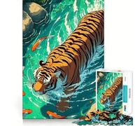 Puzzle da 1000 pezzi con tigre che nuota nell'acqua con pesci koi, ideale per ragazzi, gioco di abilità mentale, divertimento e assemblaggio, regalo elegante 50x75cm