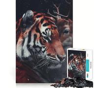 Puzzle da 1000 pezzi con tigre del Bengala e cervo,tema amore,design pulito e funzionale,attività stimolante per la mente,momento di relax,regalo di Natale divertente (38x52cm)
