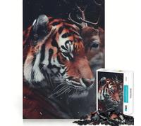 Puzzle da 1000 pezzi con tigre del Bengala e cervo,tema amore,design pulito e funzionale,attività stimolante per la mente,momento di relax,regalo di Natale divertente (50x75cm)