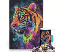 Puzzle da 1000 pezzi con tigre dipinta al neon gioco rompicapo allena la mente e la manualità adatto come decorazione da scrivania 38x26cm