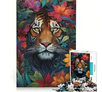 Puzzle da 1000 pezzi con tigre e animali selvatici colorati, gioco per famiglie, assemblaggio di motivi, con pezzi di forma casuale completamente ad incastro 50x75cm