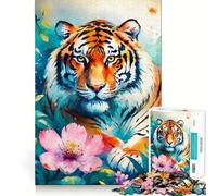 Puzzle da 1000 pezzi con tigre e fiore rosa per adolescenti, gioco di logica e abilità, antistress, taglio preciso, regalo adorabile 38x26cm