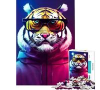 Puzzle da 1000 pezzi con tigre e occhiali da sole gioco per tutta la famiglia sfida per l'intelligenza giocattolo avvincente ottimo regalo per chi ama giocare e migliorare la memoria (38x26cm)