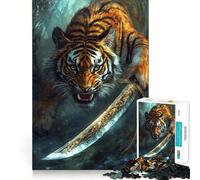 Puzzle da 1000 pezzi con tigre e spada nella giungla per adulti, gioco intelligente per favorire il legame familiare, con bordi lisci 38x26cm