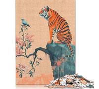 Puzzle da 1000 pezzi con tigre e uccello sulla scogliera per adulti e adolescenti, puzzle in legno per adulti, giocattoli per la decorazione della casa, 1000 pezzi (75x50 cm)