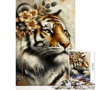 Puzzle da 1000 pezzi con tigre floreale dorata,giocattoli antistress,ottimo regalo per giochi impossibili,allena il tuo cervello e le tue mani,dimensioni 50x75cm