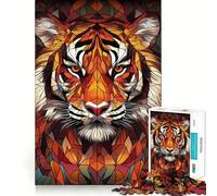 Puzzle da 1000 pezzi con tigre in vetro colorato per adolescenti, gioco stimolante per la mente, momento di relax, opera d'arte dal taglio preciso 38x26cm