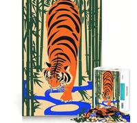 Puzzle da 1000 pezzi con tigre nella foresta di bambù, ideale per adulti, stimola la logica e favorisce il tempo di condivisione Bordo di alta qualità, regalo di pregio 38x26cm