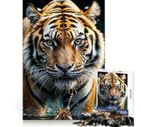Puzzle da 1000 pezzi con tigre nell'acqua dorata per ragazzi, gioco di logica e abilità, tranquillo, taglio preciso, sorpresa di Natale 50x75cm