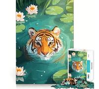 Puzzle da 1000 pezzi con tigre nell'acqua e ninfee, ideale per ragazzi, gioco di abilità mentale, design rilassante e accogliente, regalo perfetto 50x75cm
