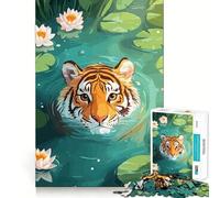 Puzzle da 1000 pezzi con tigre nell'acqua e ninfee per adulti, gioco intelligente antistress, assemblaggio di motivi, regalo speciale 38x26cm