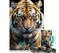Puzzle da 1000 pezzi con tigre nell'acqua, effetto oro, ideale per adolescenti, gioco rilassante e antistress, taglio di alta qualità, regalo elegante 38x26cm