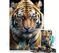 Puzzle da 1000 pezzi con tigre nell'acqua, effetto oro, ideale per adolescenti, gioco rilassante e antistress, taglio di alta qualità, regalo elegante 38x52cm