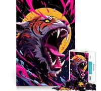 Puzzle da 1000 pezzi con tigre ruggente e accenti rosa astratti, ideale per adulti, per migliorare la memoria, per un momento di relax e per assemblare un'opera d'arte da collezione (38x26cm)