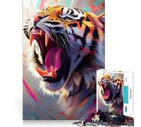 Puzzle da 1000 pezzi con tigre ruggente e pennellate colorate, ideale per adulti, gioco di logica e attività domestica, taglio liscio, sorpresa di Natale (38x26cm)