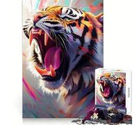 Puzzle da 1000 pezzi con tigre ruggente e pennellate colorate, ideale per adulti, gioco di logica e attività domestica, taglio liscio, sorpresa di Natale (38x26cm)