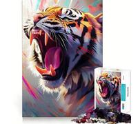 Puzzle da 1000 pezzi con tigre ruggente e pennellate colorate, ideale per adulti, gioco stimolante per la mente, rilassante e divertente, con tagli precisi, perfetto come regalo di Natale (50x75cm)