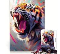Puzzle da 1000 pezzi con tigre ruggente e pennellate colorate, ideale per adulti, gioco stimolante per la mente, rilassante e divertente, con tagli precisi, perfetto come regalo di Natale (50x75cm)