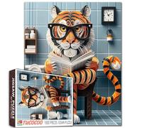 Puzzle da 1000 pezzi con tigre seria, seduto sulla toilette, per adulti, per bagno, lettura di animali, libri che indossano occhiali, decorazione unica per la casa, regali per amici e familiari