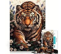 Puzzle da 1000 pezzi con tigre tra i fiori per adolescenti, ideale per rafforzare la memoria, per un'esperienza rilassante e di qualità Regalo perfetto per gli amanti di Babbo Natale 38x52cm