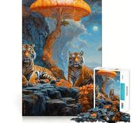 Puzzle da 1000 pezzi con tigri e funghi surreali per adolescenti, gioco di allenamento mentale, gioco di gruppo, taglio di precisione, regalo per festival 50x75cm