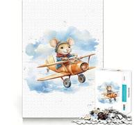 Puzzle da 1000 pezzi con topo che vola su un aereo, per adulti, gioco di concentrazione e divertimento, con bordi precisi, ideale come regalo di Babbo Natale (38x52cm)
