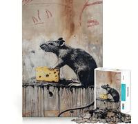 Puzzle da 1000 pezzi con topo di Banksy e formaggio,gioco di precisione e cognitivo,ideale per il tempo libero e come regalo di Natale (38x26cm)