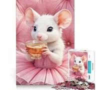 Puzzle da 1000 pezzi con topo in tutù che beve il tè, ideale per adolescenti, per rafforzare la memoria, per il tempo libero a casa, con bordi puliti e un regalo prezioso (50x75cm)