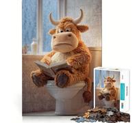 Puzzle da 1000 pezzi con toro di peluche che legge sul water, gioco intelligente antistress, assemblaggio a sorpresa di Natale 38x26cm