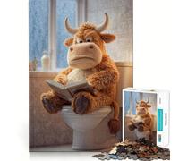 Puzzle da 1000 pezzi con toro di peluche che legge sul water, ideale per adolescenti Rafforza la memoria, calma e tranquillità Bordo di qualità Regalo di Babbo Natale 50x75cm