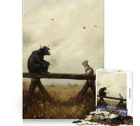 Puzzle da 1000 pezzi con toro e topo su una panchina, ideale per adolescenti, per allenare le capacità cognitive, per il tempo libero, con bordi lisci e perfetti come regalo stagionale (38x52cm)