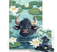 Puzzle da 1000 pezzi con toro stilizzato in uno stagno di ninfee, ideale per ragazzi Un passatempo rilassante che stimola la mente Bordi uniformi Un regalo memorabile (50x75cm)