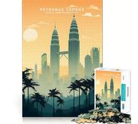 Puzzle da 1000 pezzi con torrette Petronas al tramonto ideale per adolescenti un gioco per allenare la mente e trascorrere del tempo di qualità insieme con taglio di precisione e pezzo da collezione