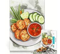 Puzzle da 1000 pezzi con tortini di pesce thailandesi e salsa d'accompagnamento ideale per adulti Puzzle di memoria con meccanismo a sollevamento lento per un'esperienza di assemblaggio creativa
