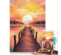 Puzzle da 1000 pezzi con tramonto ad acquerello e molo,ideale per adolescenti Divertimento stimolante,senza spazi vuoti,incastro perfetto,per un piacevole svago in casa (50x75cm)