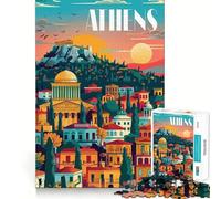 Puzzle da 1000 pezzi con tramonto ad Atene,decorazione pulita e adatta,gioco di abilità mentale,momento di relax,decorazione natalizia da parete (38x26cm)