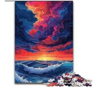 Puzzle da 1000 pezzi con tramonto e onde in legno,perfetto per decorare la casa o l'ufficio,ideale come regalo di Natale,50x75cm,decorazione fai da te,regalo per le feste stimolante per il cervello