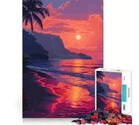 Puzzle da 1000 pezzi con tramonto hawaiano,pixel art,taglio preciso,gioco per lo sviluppo delle capacità cognitive,divertimento per il tempo libero,regalo di Natale rilassante (38x26cm)
