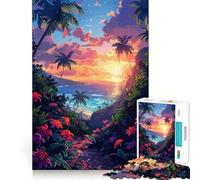 Puzzle da 1000 pezzi con tramonto hawaiano,pixel art,taglio preciso,gioco per lo sviluppo delle capacità cognitive,divertimento per il tempo libero,regalo di Natale rilassante (50x75cm)