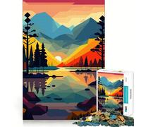 Puzzle da 1000 pezzi con tramonto, montagna e lago, ideale per adolescenti Gioco di logica semplice e divertente, perfetto per il tempo libero, ideale come regalo di compleanno 50x75cm